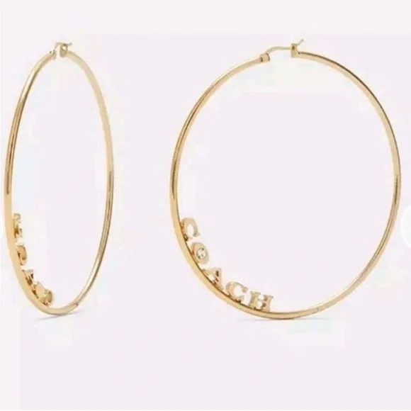 Coach Gold Jumbo Hoop Earrings With Crystal NWT - Picture 1 of 5